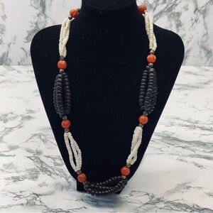 Vintage Black, White, and Orange Beaded Necklace